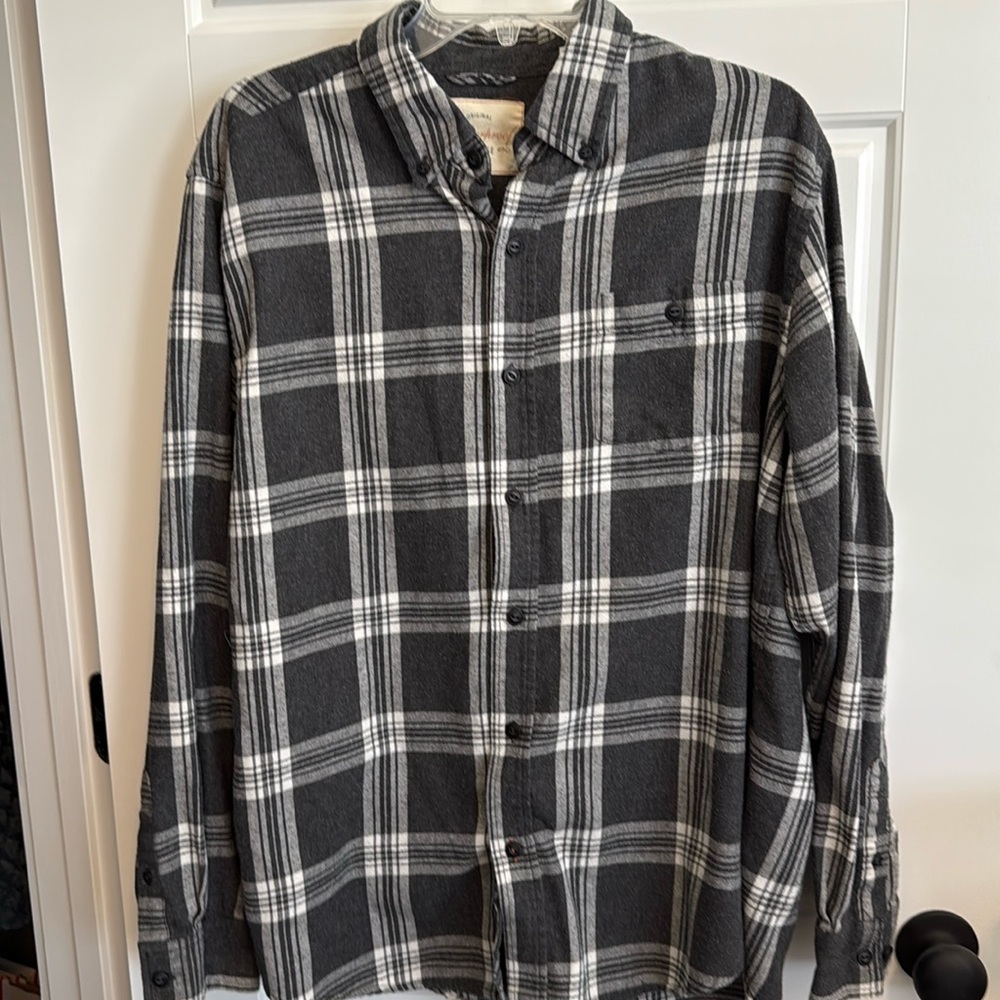Original Weatherproof Vintage Flannel Shirt Men's Gray Button Down Long Sleeve L